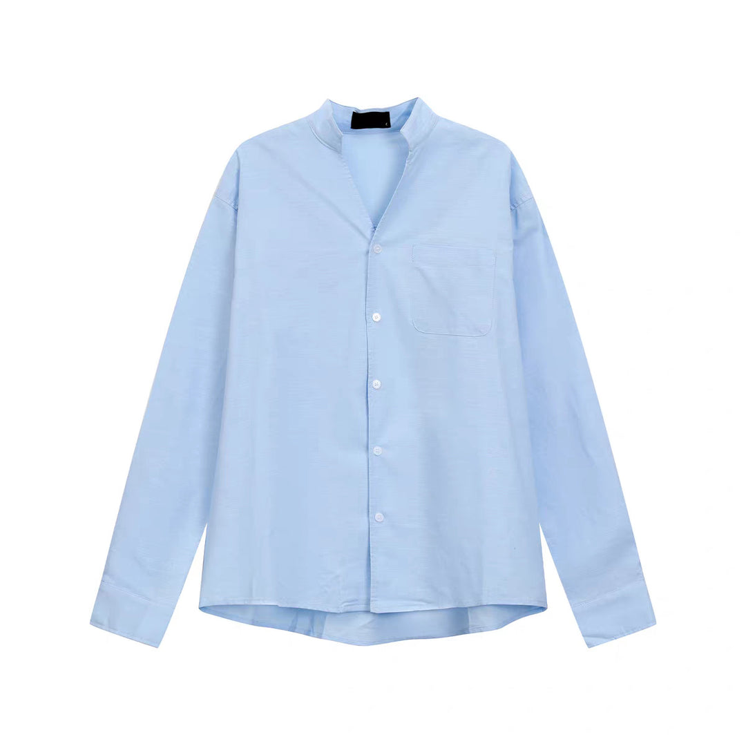 Men's Lightweight Linen Shirt with Stand-Up Collar and Chest Pocket Mune Fashion