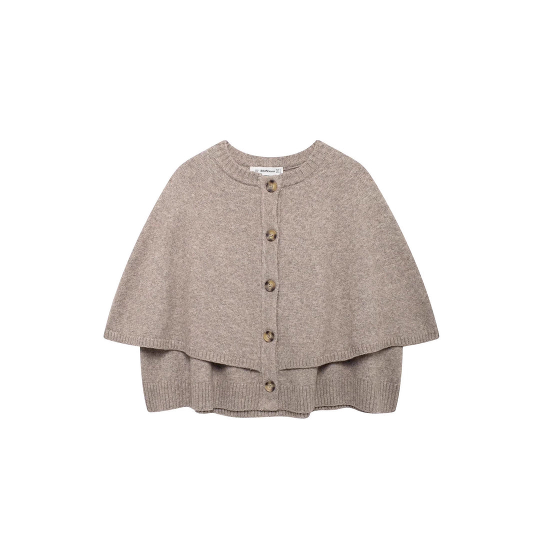 Women's cape cardigan with full button placket and double-layered hem Mune Fashion