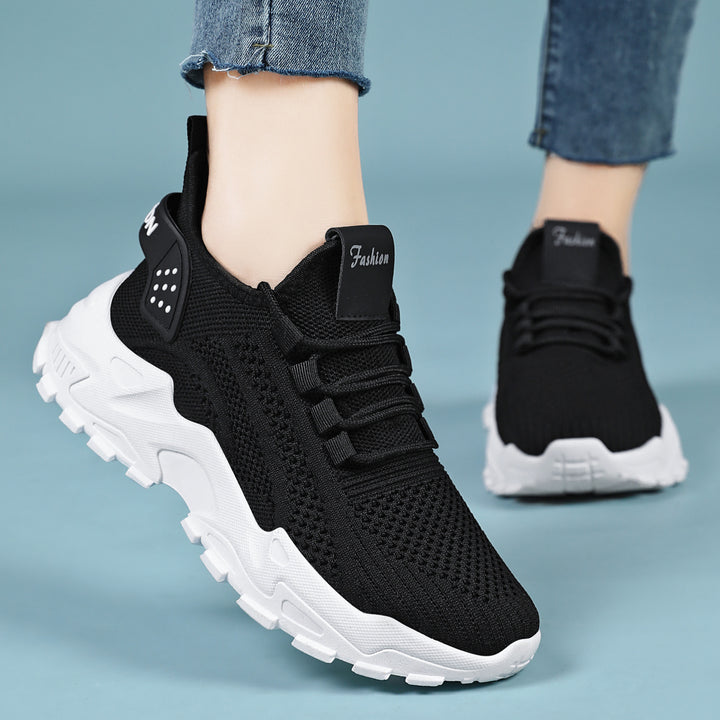 Unisex nan breathable knitted sneakers with thick profile sole and elastic slip-on Mune Fashion