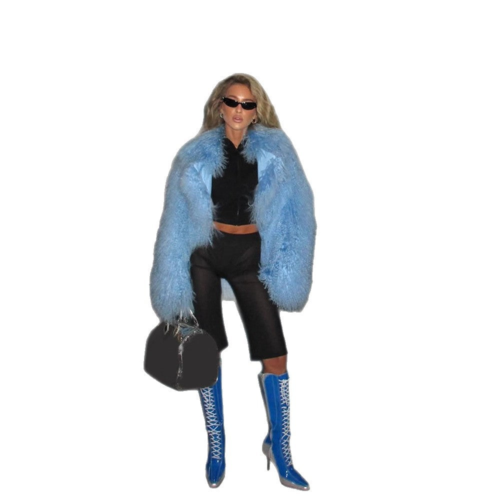 Women’s Statement Shaggy Faux Fur Coat with Long Pile and Boxy Oversized Silhouette Mune Fashion