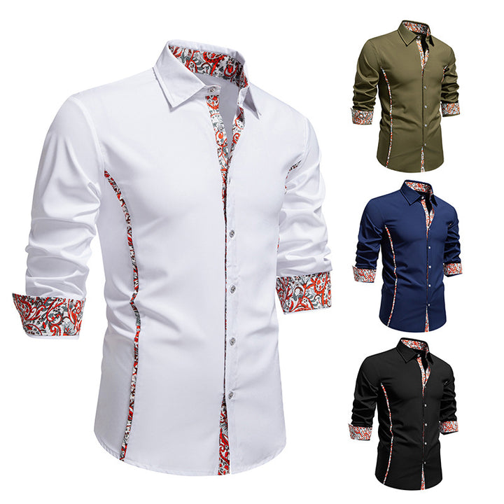 Men's Elegant Fitted Business Shirt with Contrasted Interior Placket and Paisley Detail Mune Fashion