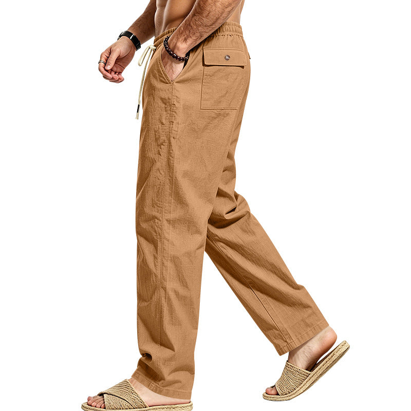 Men's Lightweight Relaxed Pants with Elastic Waistband, Drawstring and Applied Cargo Pocket Mune Fashion