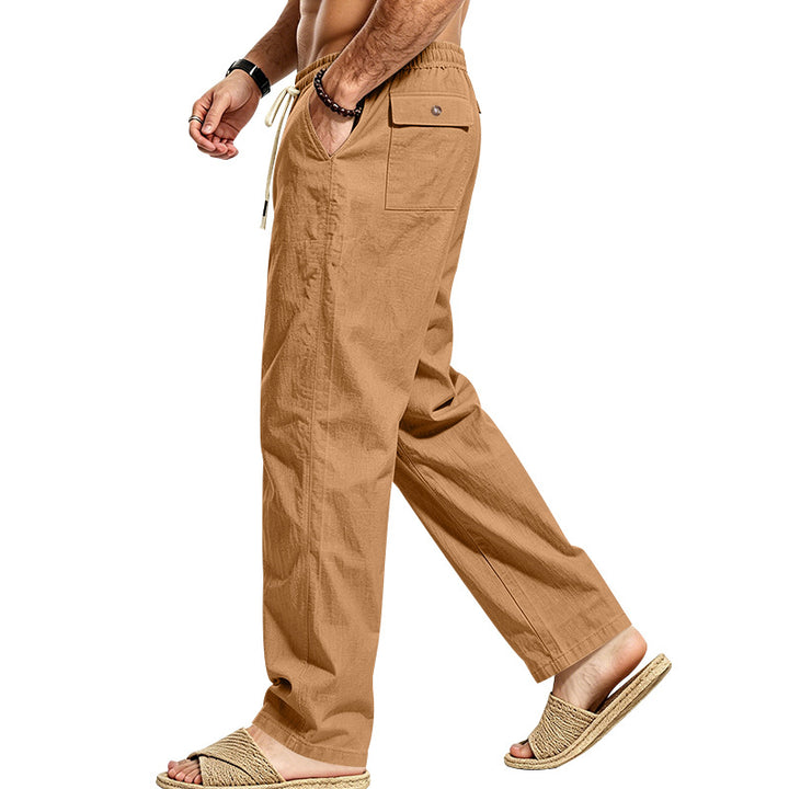 Men's Lightweight Relaxed Pants with Elastic Waistband, Drawstring and Applied Cargo Pocket Mune Fashion