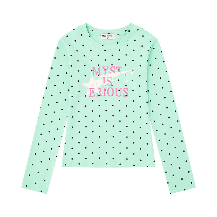 Women's long sleeve shirt made of cotton jersey with polka dot pattern and statement star print Mune Fashion