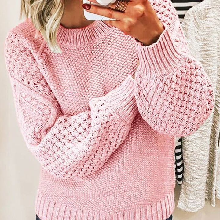 Women Chunky Knit Sweater with Cable Pattern and Balloon Sleeves Mune Fashion