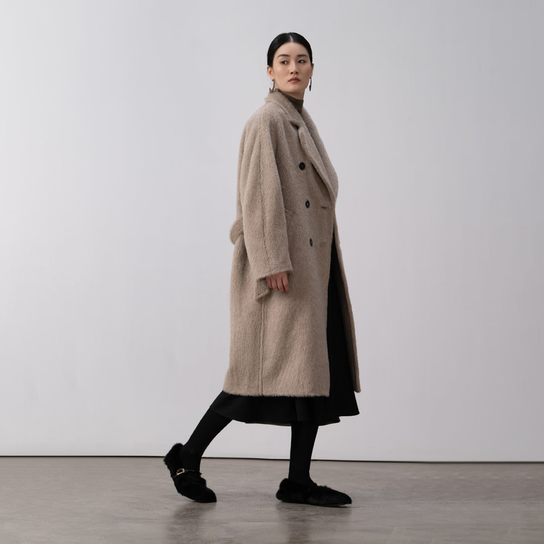 Women's Luxurious Double-Breasted Fleece Coat Mune Fashion