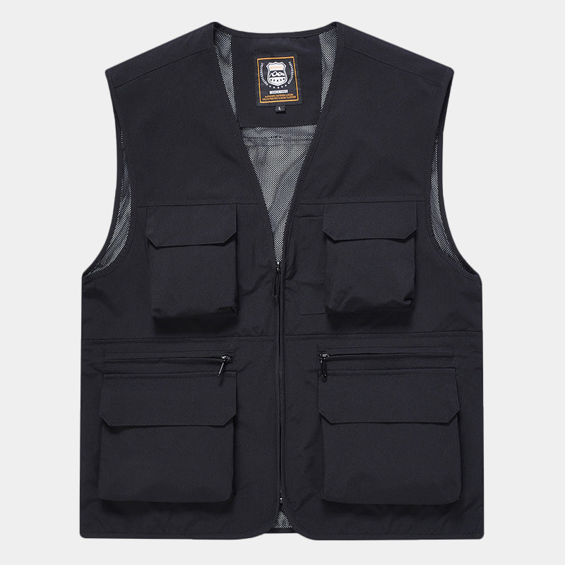 Men's Multifunctional Utility Vest with Mesh Lining and Multiple Front Pockets Mune Fashion