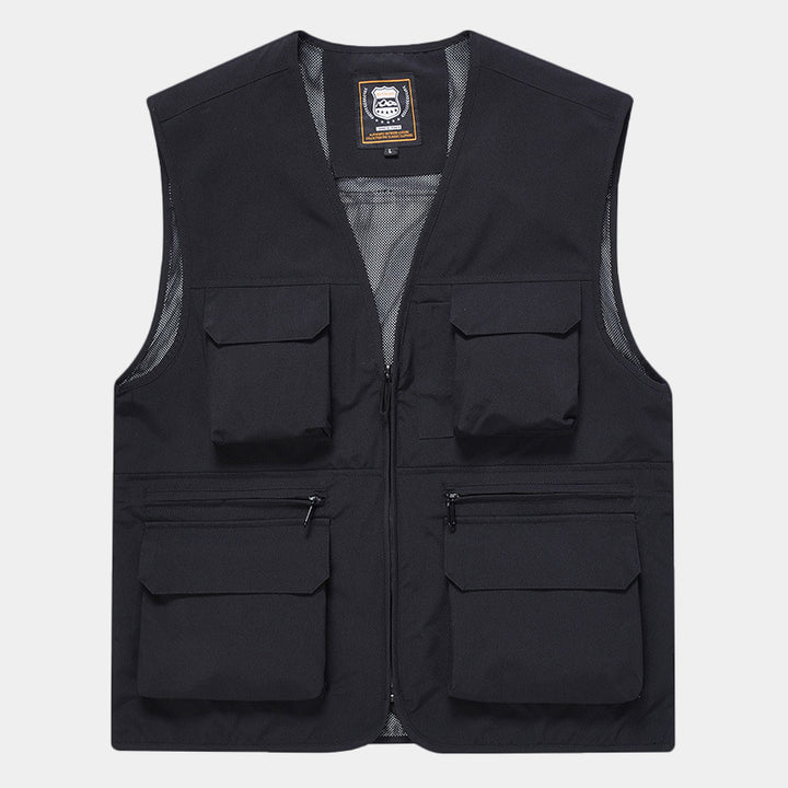 Men's Multifunctional Utility Vest with Mesh Lining and Multiple Front Pockets Mune Fashion