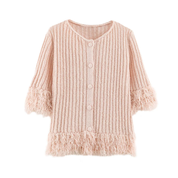 Women's cardigan with fringed trim and ribbed knit Mune Fashion
