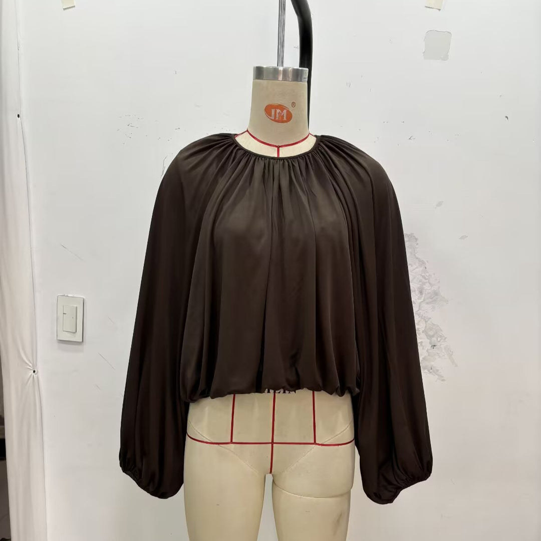 Ladies Pleated Oversized Blouse Shirt with Wide Balloon Sleeves Mune Fashion