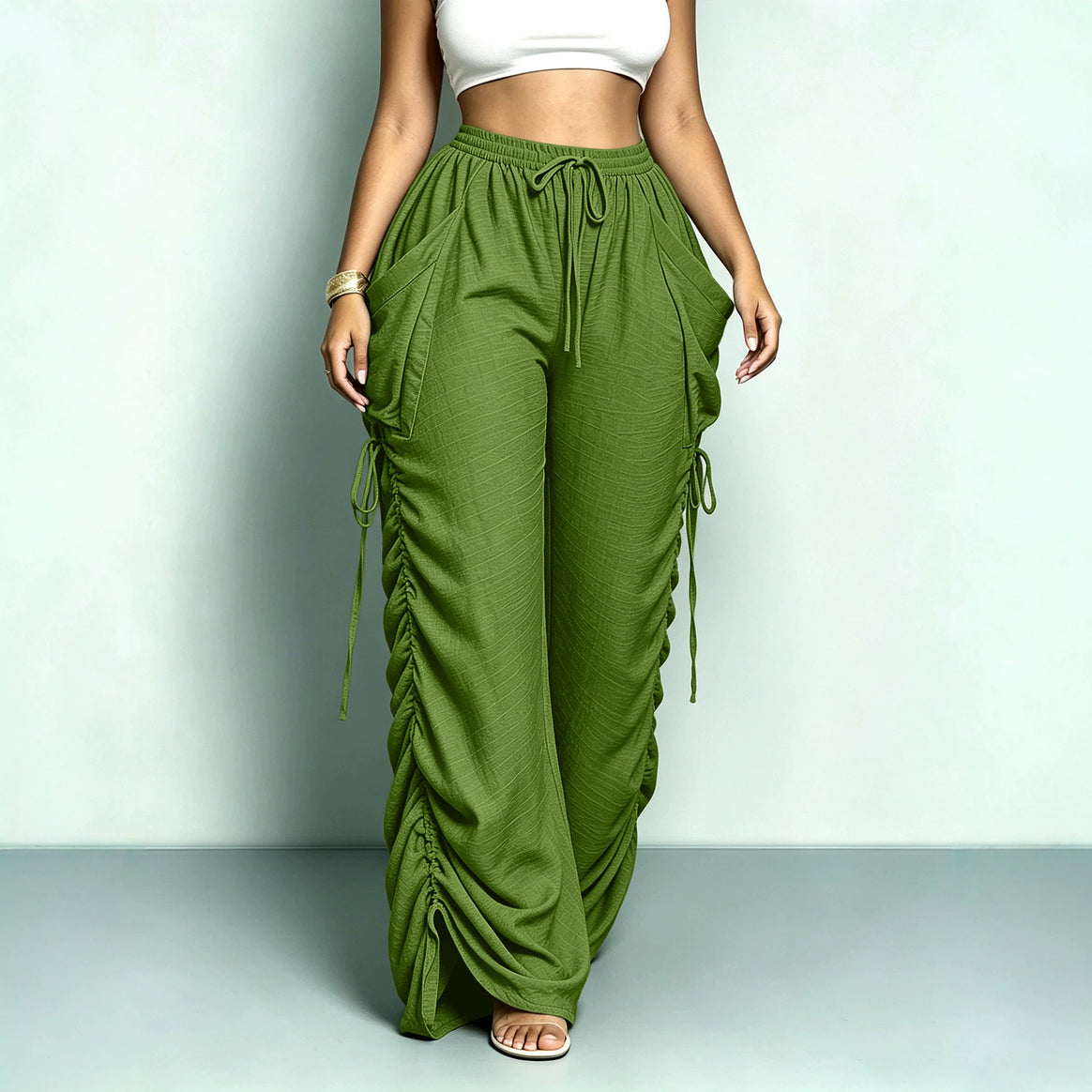 Women's wide Relax Harem pants with side gathering and large pockets Mune Fashion