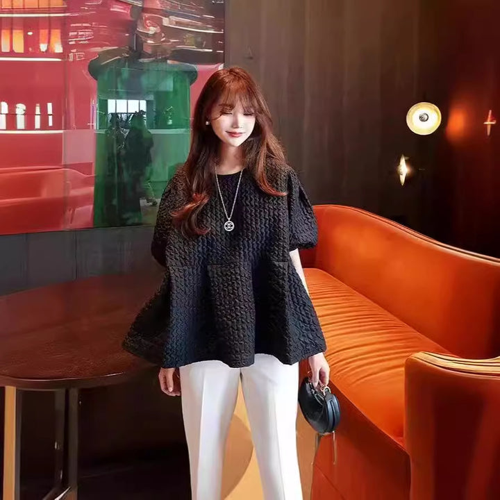 Ladies Oversized Structured Tunic Blouse with Balloon Sleeves Mune Fashion