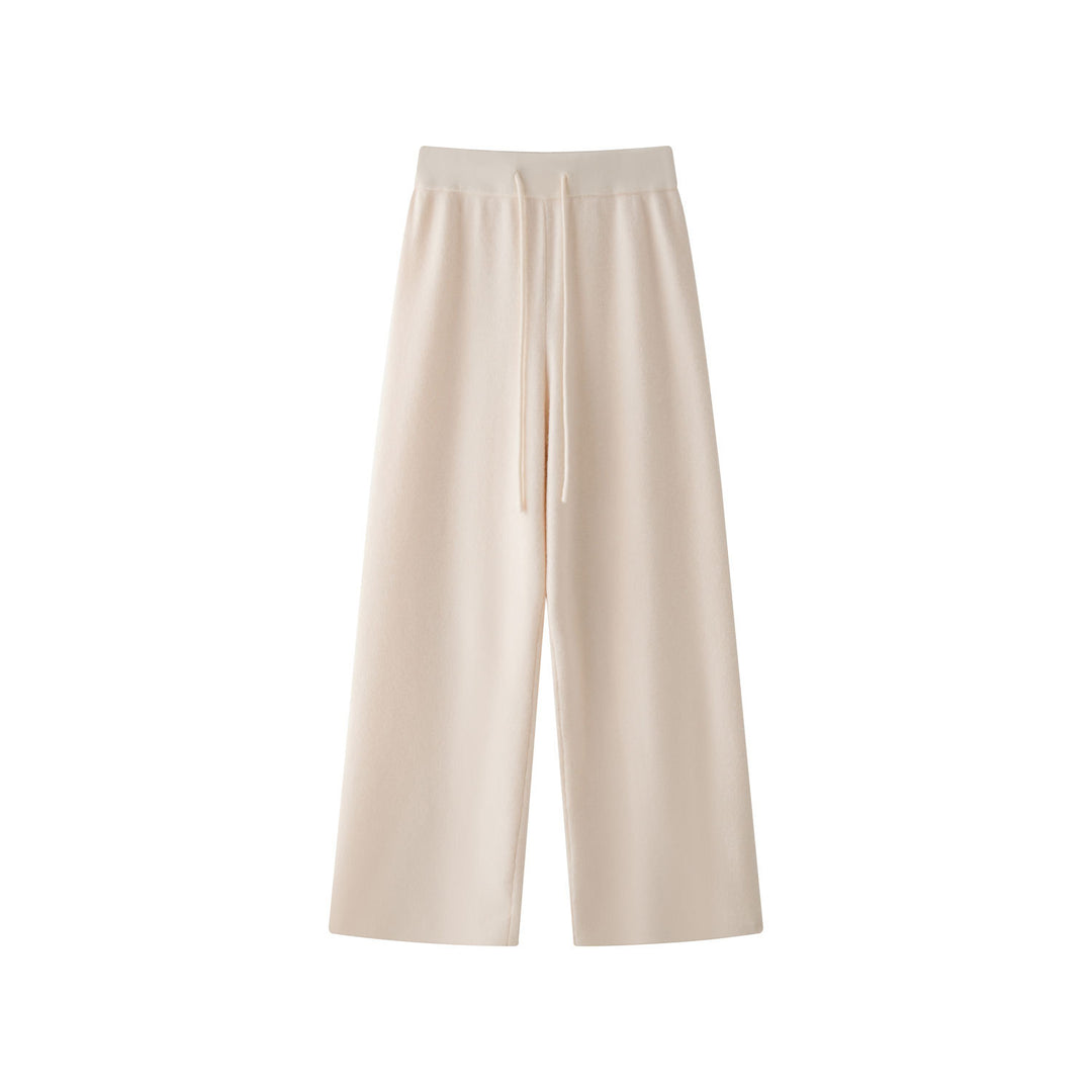 Women Wide Knit Palazzo Pants with High Waist and Drawstring Mune Fashion