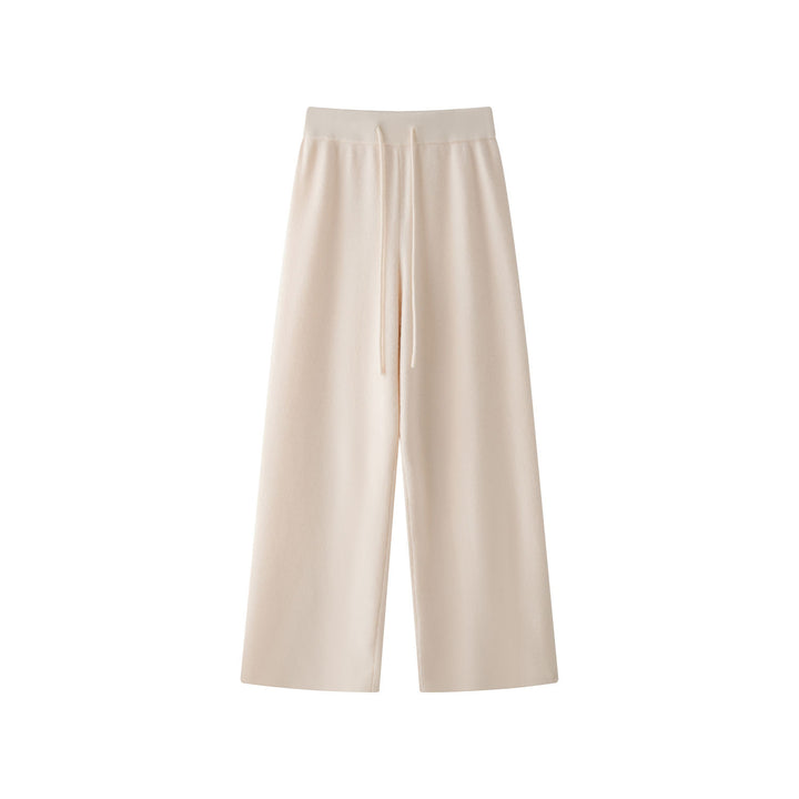 Women Wide Knit Palazzo Pants with High Waist and Drawstring Mune Fashion