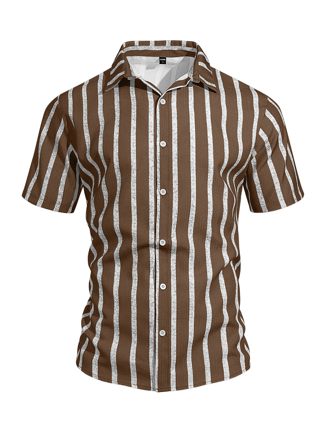 Men's casual short sleeve shirt with vertical block stripes, open lapel collar, and lightweight cotton-linen blend Mune Fashion