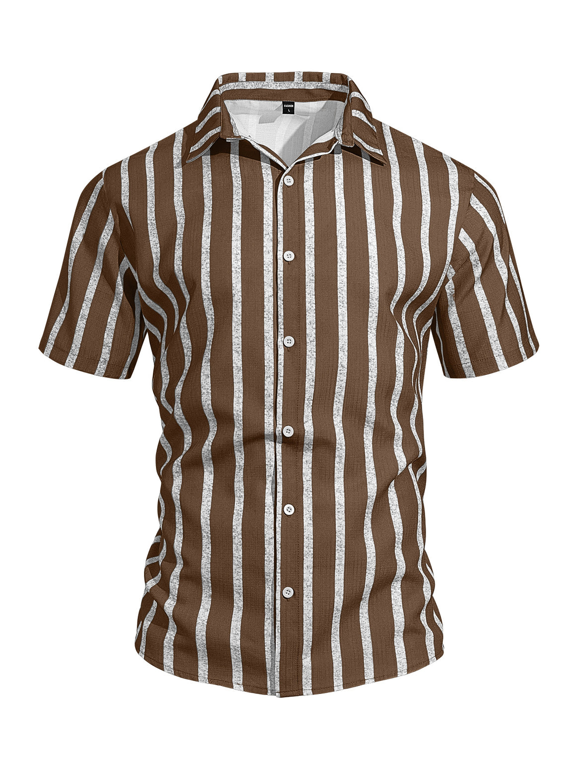 Men's casual short sleeve shirt with vertical block stripes, open lapel collar, and lightweight cotton-linen blend Mune Fashion