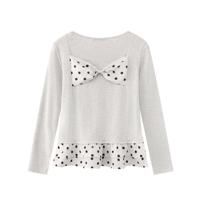 Women's Long Sleeve Henley Layering Top with Ruffle Underlay and Heart Patch Mune Fashion