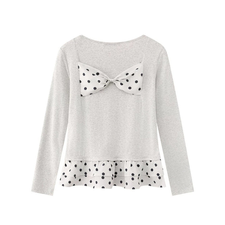 Women's Long Sleeve Henley Layering Top with Ruffle Underlay and Heart Patch Mune Fashion
