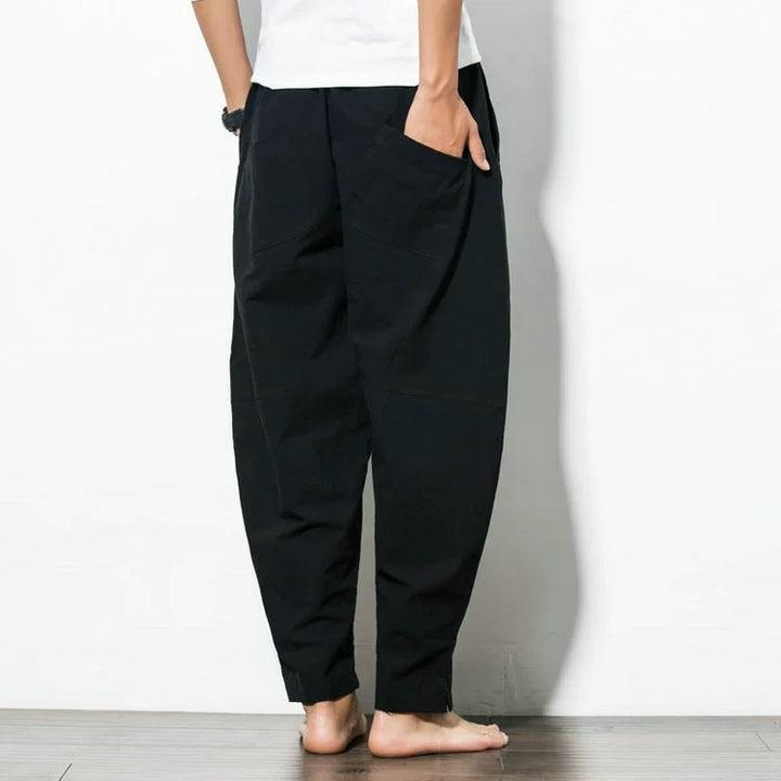 Men's loosely cut linen-cotton harem pants with drawstring and side pockets Mune Fashion