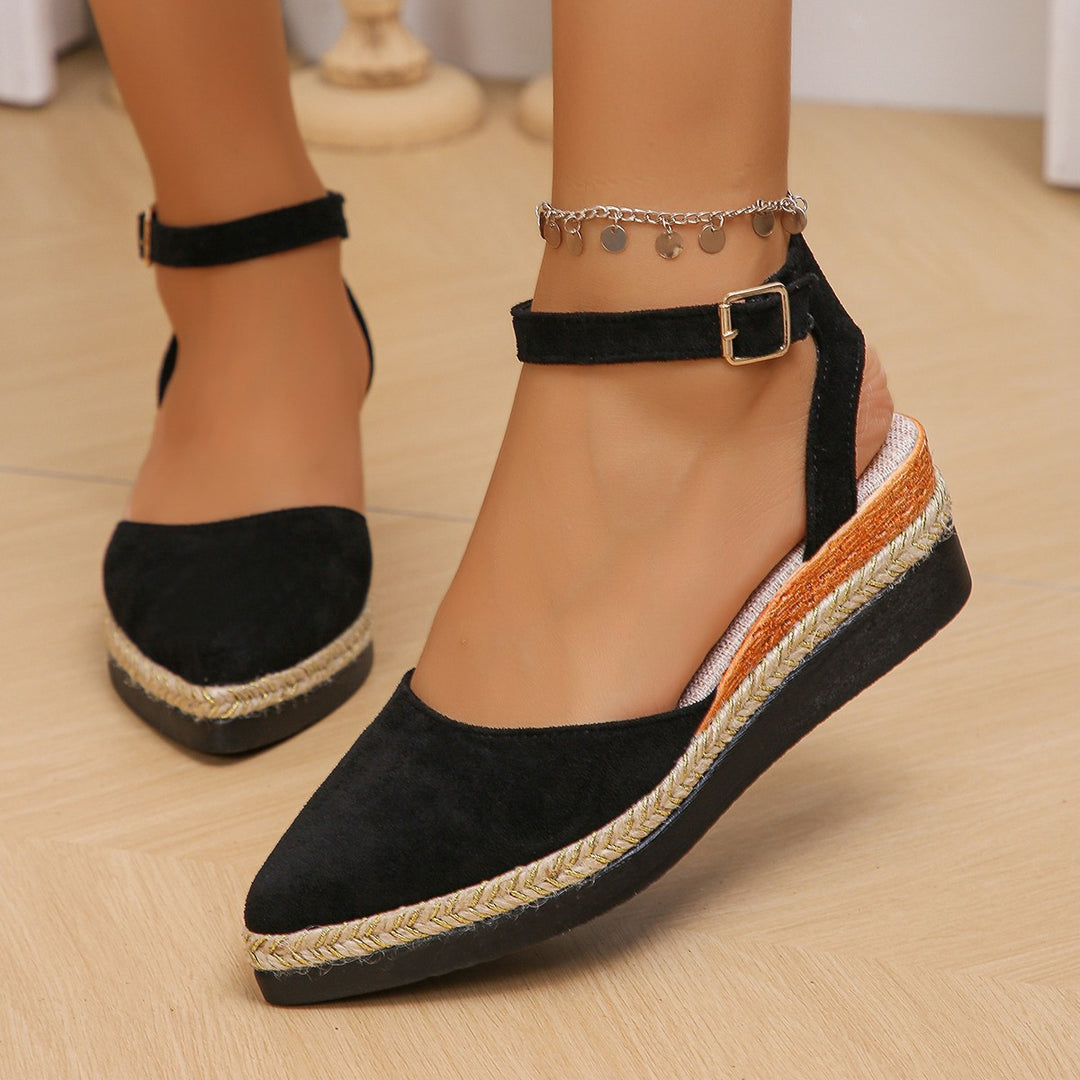 Women closed velour espadrille with wedge platform, adjustable ankle strap and braided base edge Mune Fashion