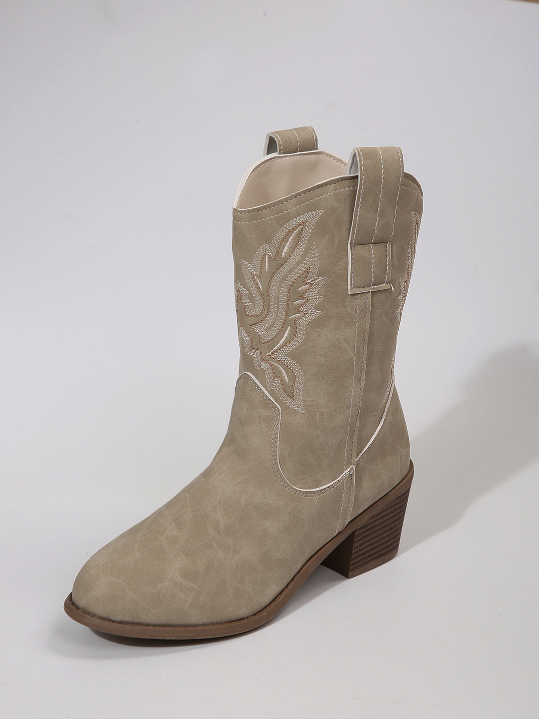 Women’s Western Ankle Boot with Embroidered Shaft and Medium Block Heel Mune Fashion