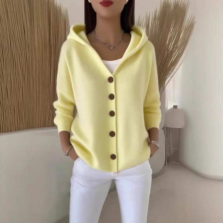 Women's hooded cardigan with button placket and casual oversized fit Mune Fashion