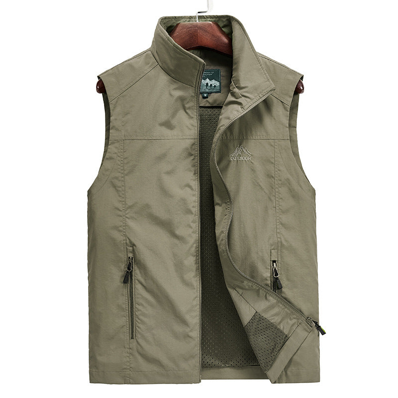 Men's Lightweight Breathable Outdoor Utility Vest with Stand-up Collar, Zipper Pockets, and Mesh Lining Mune Fashion
