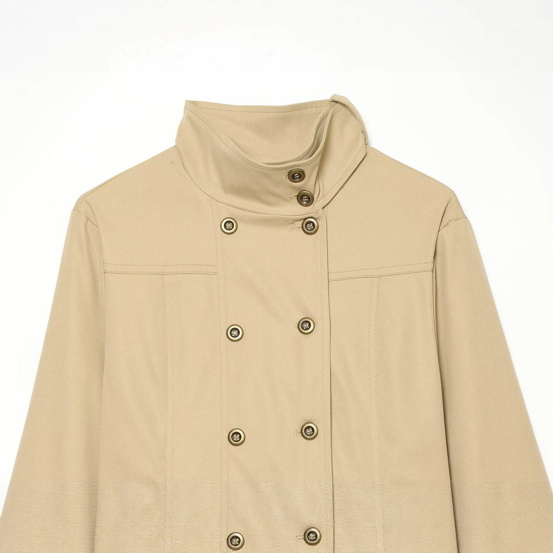 Women's Short Utility-Style Blouson with High Stand Collar and Double-Breasted Button Placket Drune