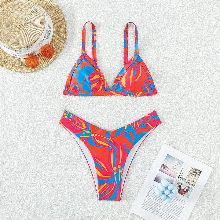 Women's triangle bikini with floral pattern and high-cut briefs Mune Fashion