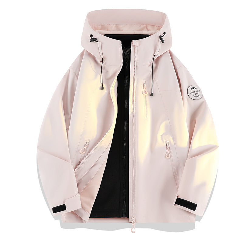 Women Lightweight Waterproof Hooded Jacket with Teddy Charm and Concealed Zipper Pockets Mune Fashion