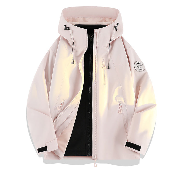 Women Lightweight Waterproof Hooded Jacket with Teddy Charm and Concealed Zipper Pockets Mune Fashion
