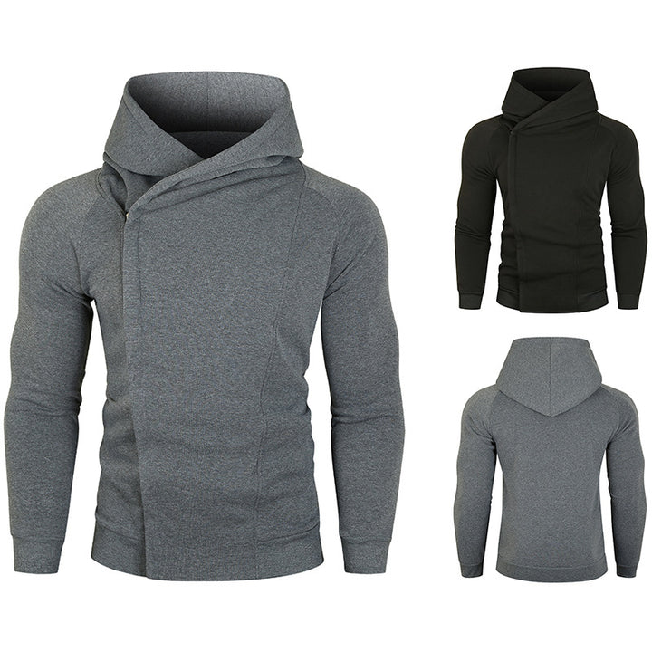 Men's nan asymmetrical hoodie with wrap collar and concealed button placket, slim sporty fit Mune Fashion