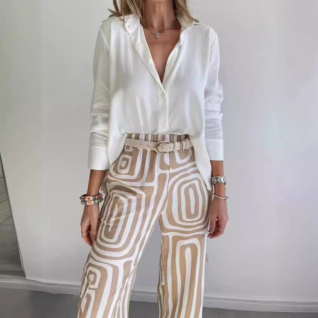 Women wide Palazzo trousers with graphic retro print Mune Fashion