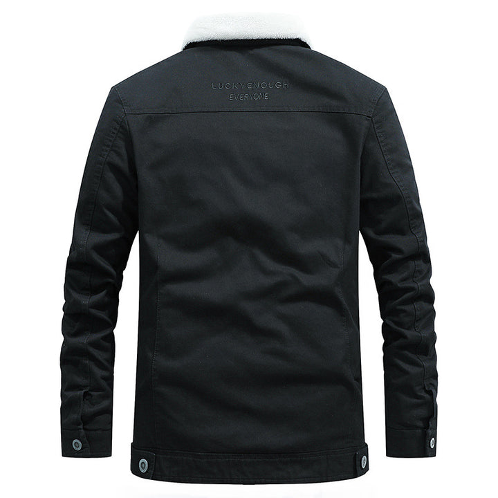 Men's Sherpa-lined trucker jacket made of sturdy canvas with lapel collar Mune Fashion