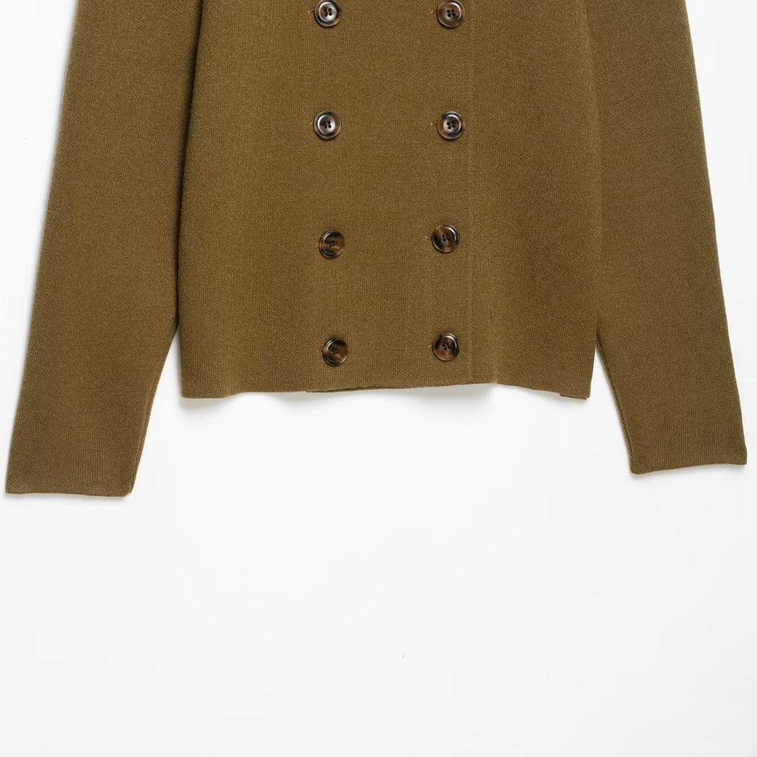 Women's Double-Breasted Cropped Cardigan with Stand-Up Collar Mune Fashion