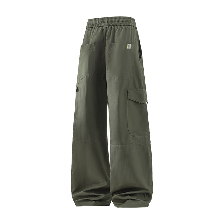 Men's Wide Cargo Pants with Tunnel Drawstring Waist, Utility Flap Pockets & Relaxed Baggy Silhouette Mune Fashion
