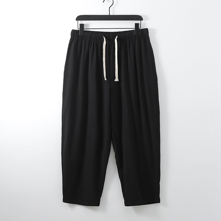 Unisex Lightweight Cotton-Linen Leisure Pants with Elastic Waistband and Drawstring Mune Fashion