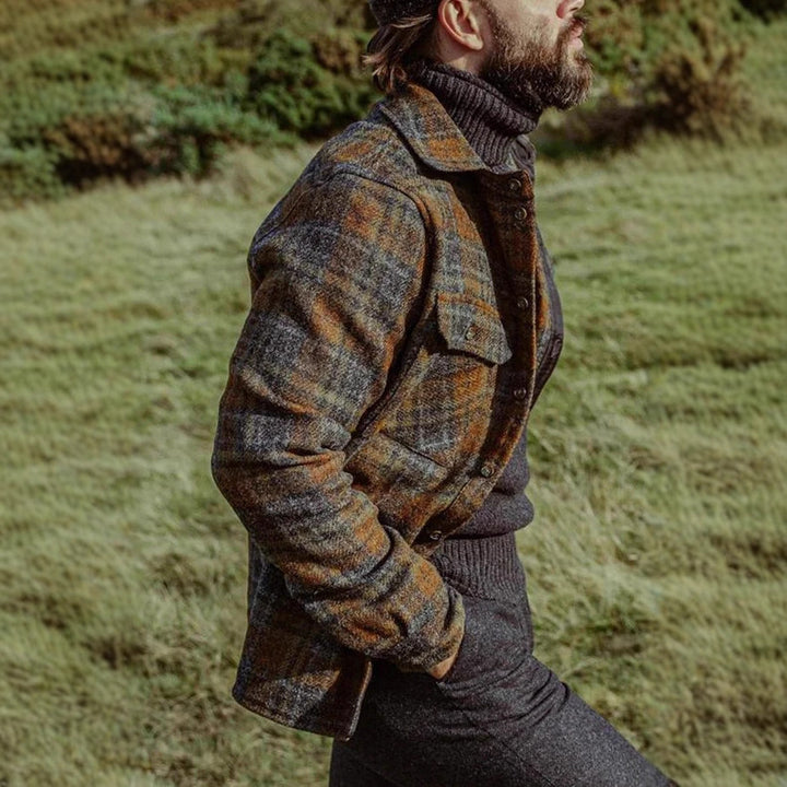 Men's Wool Blend Tweed Shirt Jacket with Patch Chest Pockets Mune Fashion