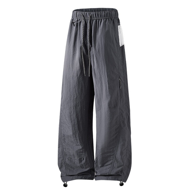 Men's Wide Cargo Casual Pants with Elastic Waistband, Drawstring and Zipper Pockets Mune Fashion