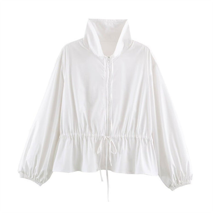 Women's lightweight adjustable windbreaker with stand-up collar, drawstring, and balloon sleeves Mune Fashion