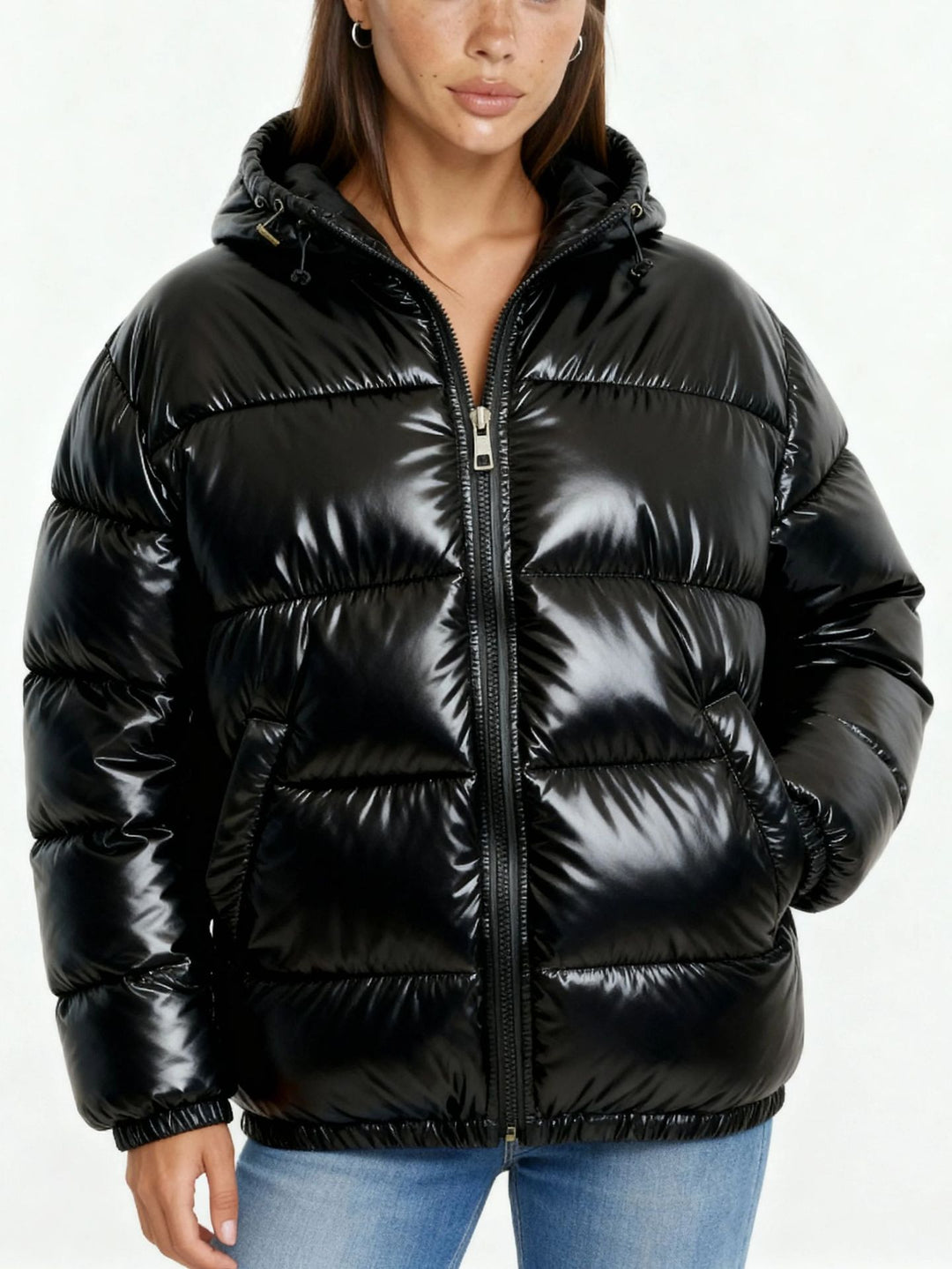 Women's High Gloss Quilted Jacket with Hood