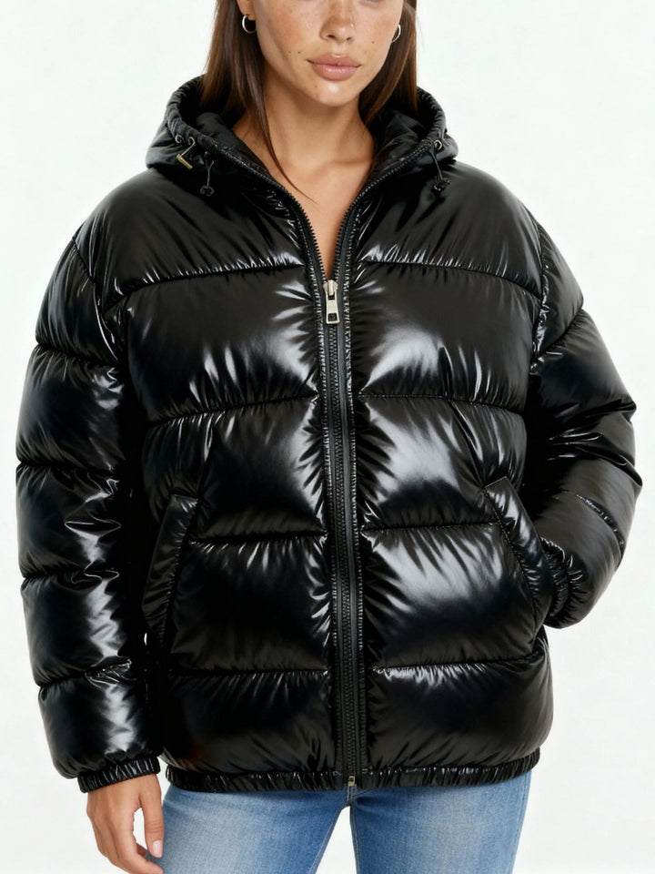 Women's High Gloss Quilted Jacket with Hood