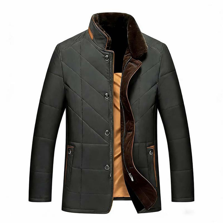 Men's Quilted Down Jacket with Stand Collar and Two-Way Inner Zipper Mune Fashion