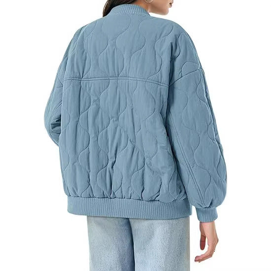 Women's Padded Bomber Jacket in Wave Quilt with Balloon Sleeves Mune Fashion
