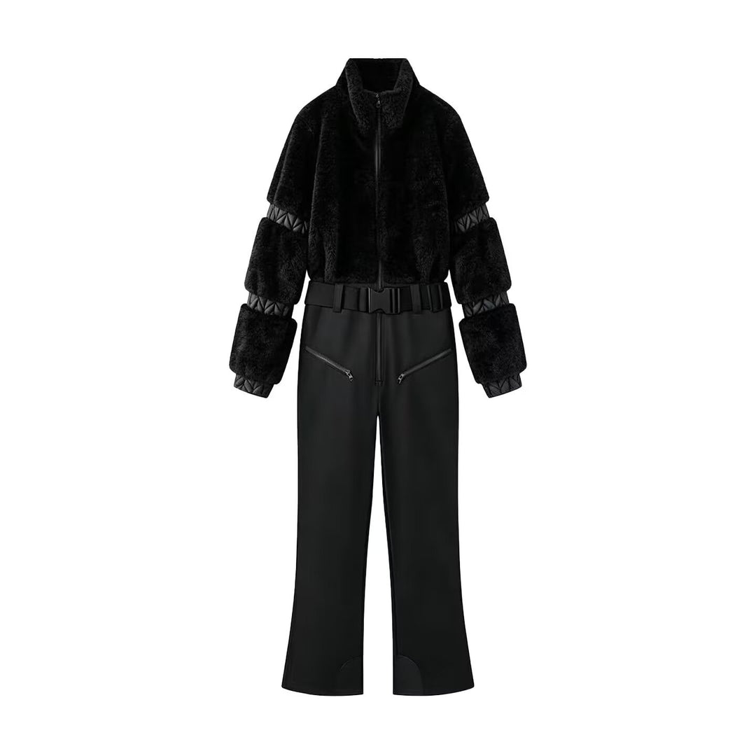 Ladies two-piece ski and winter set with short teddy jacket and high-waist softshell pants Drune