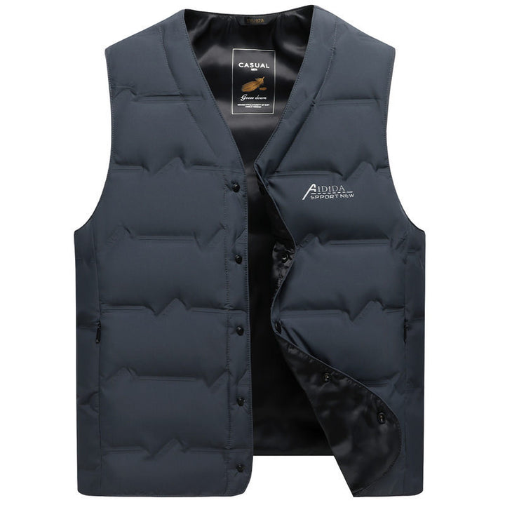 Men's Padded Quilted Vest with V-Neck and Snap Button Closure Mune Fashion