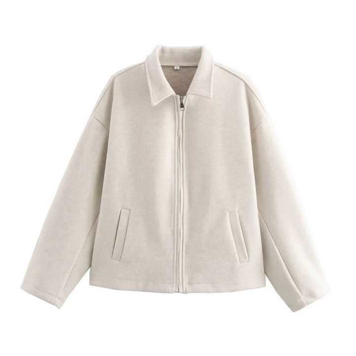 Women's Oversized Fleece Jacket with Zipper and Shirt Collar Mune Fashion