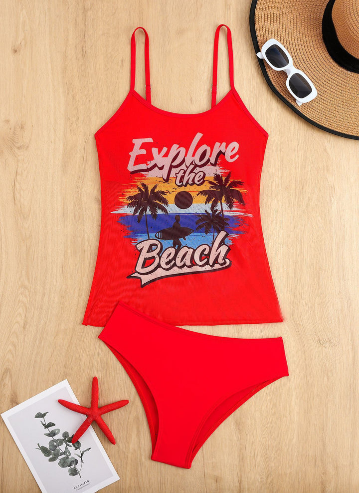 Women's beach top with colorful graphic design and matching bikini bottom Mune Fashion