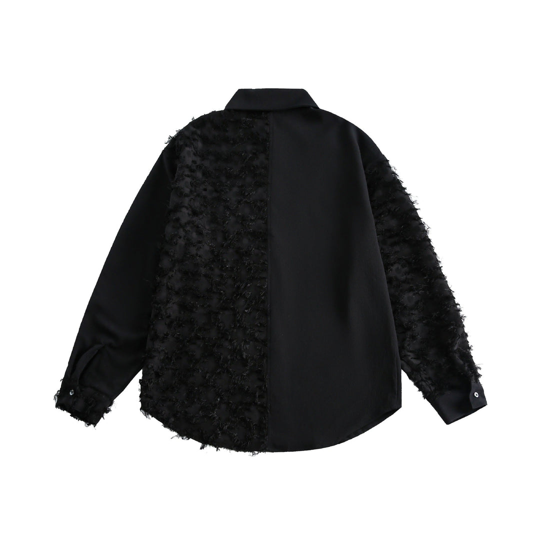Women's blouse overshirt with fluffy fringe texture and Kent collar Mune Fashion