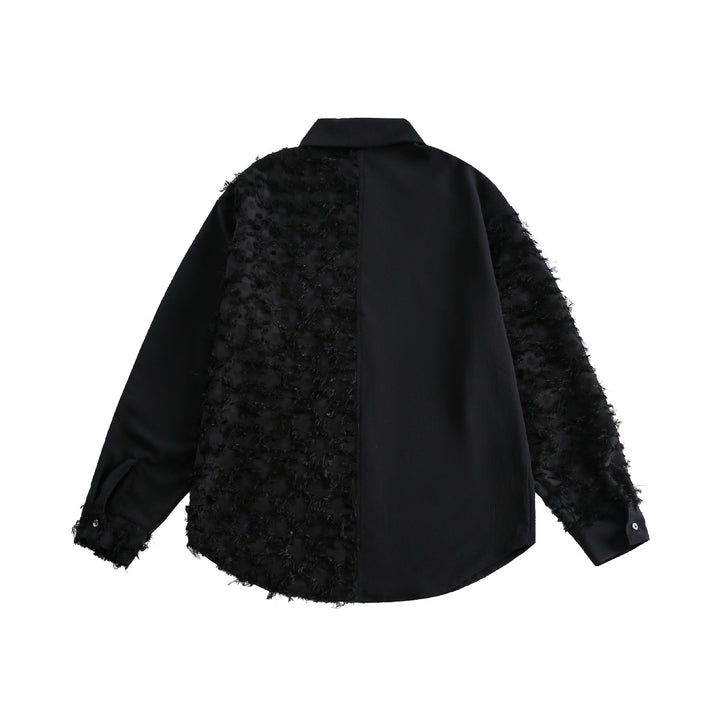 Women's blouse overshirt with fluffy fringe texture and Kent collar Mune Fashion